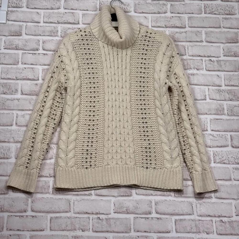RD Style Women's Size S Cable Knit Beaded Turtleneck Sweater Boutique Brand
